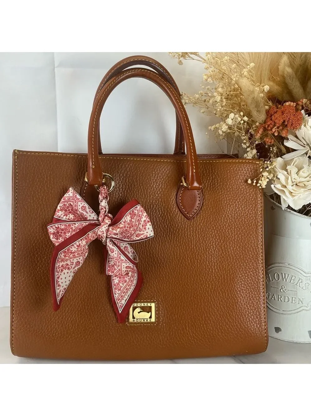 Dooney & Bourke Brown Tan‎ Leather Satchel Hand Shoulder Crossbody Bag